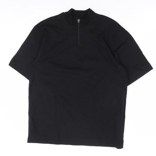 Zara Womens Black Cotton Basic T-Shirt Size M Mock Neck