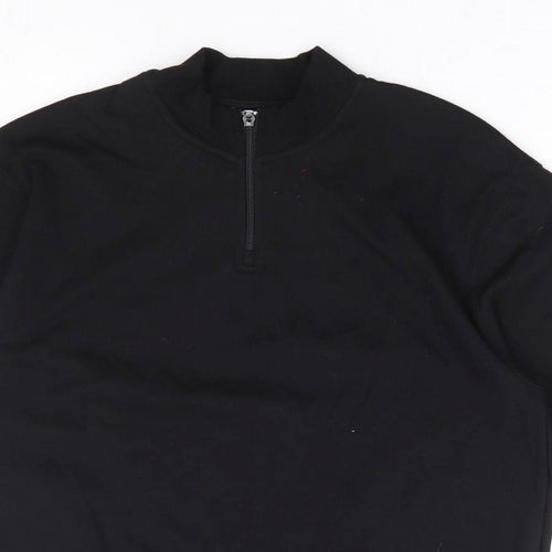 Zara Womens Black Cotton Basic T-Shirt Size M Mock Neck