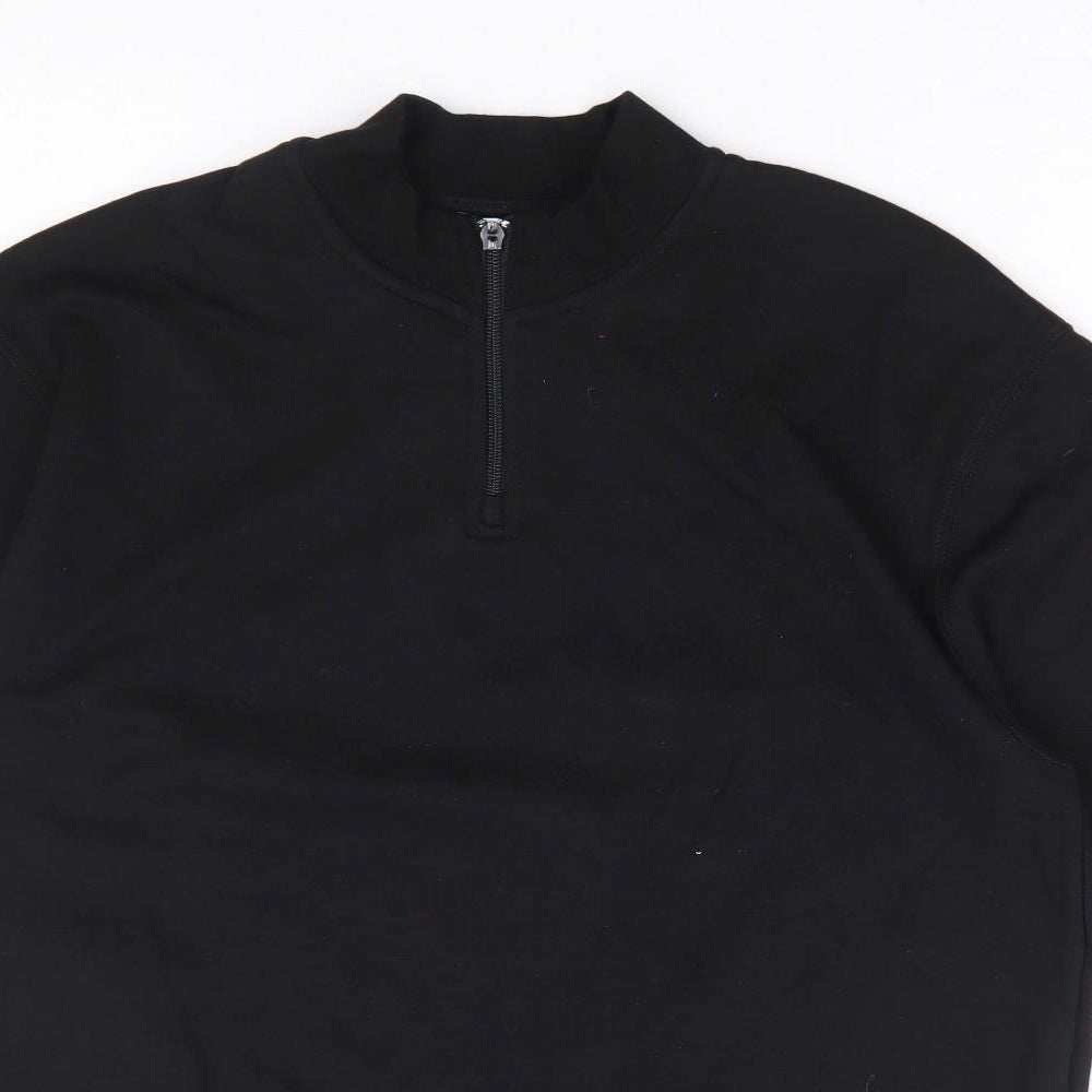 Zara Womens Black Cotton Basic T-Shirt Size M Mock Neck