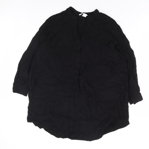 H&M Womens Black Viscose Basic Blouse Size 8 V-Neck