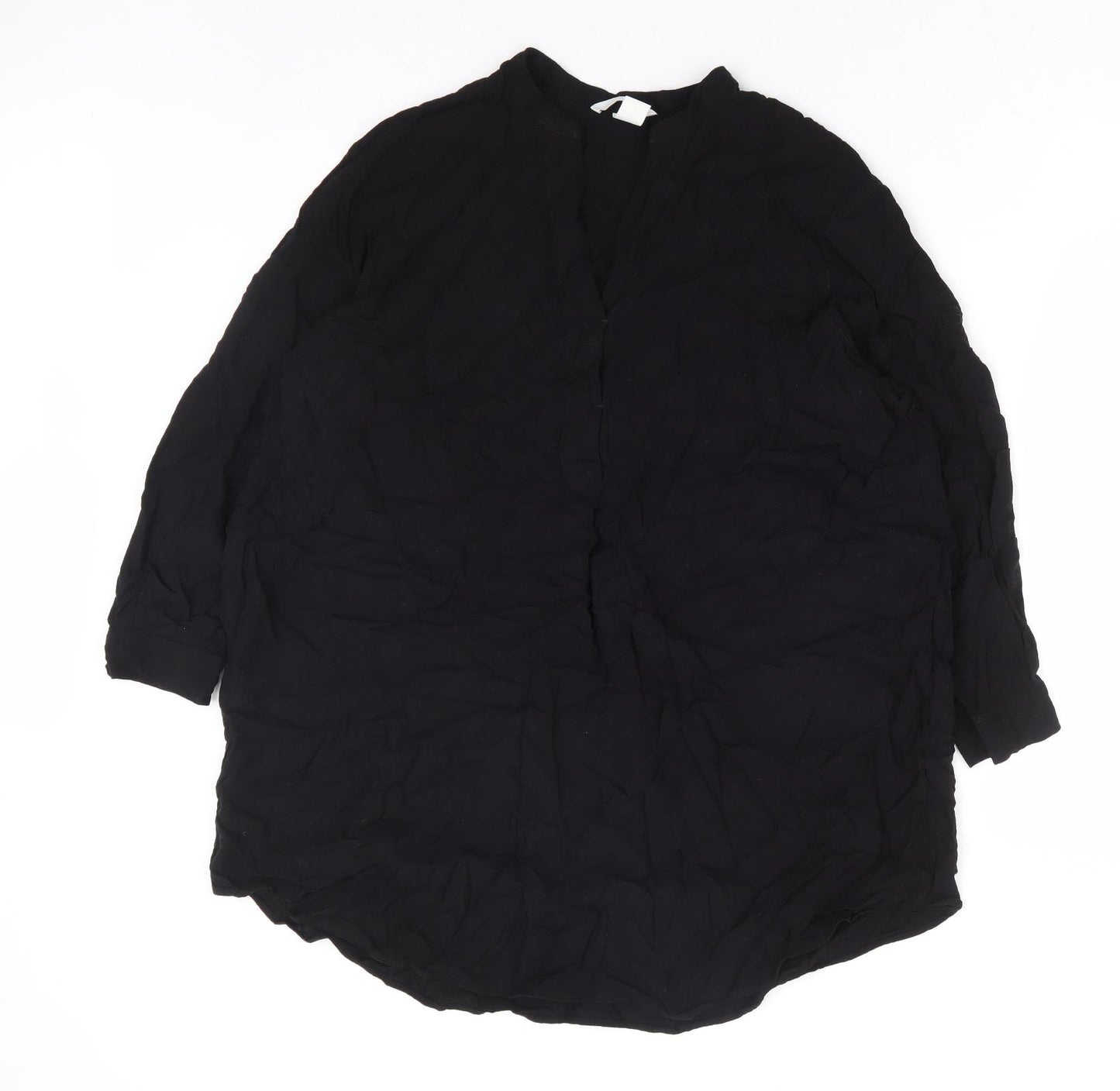 H&M Womens Black Viscose Basic Blouse Size 8 V-Neck