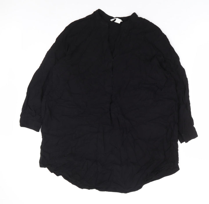 H&M Womens Black Viscose Basic Blouse Size 8 V-Neck