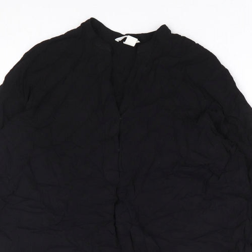 H&M Womens Black Viscose Basic Blouse Size 8 V-Neck