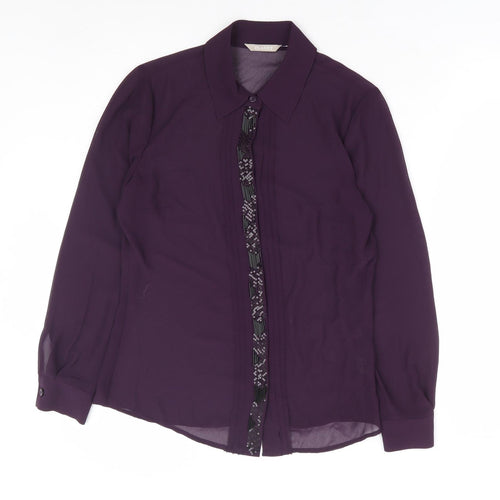 Planet Womens Purple Polyester Basic Button-Up Size 8 Collared