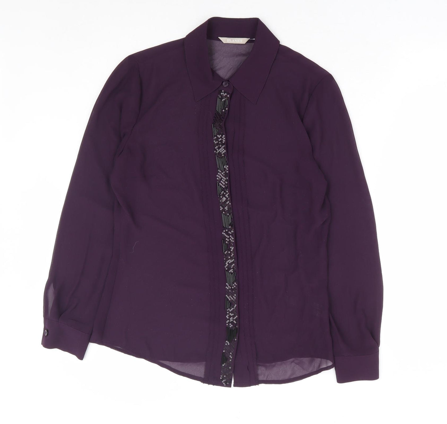 Planet Womens Purple Polyester Basic Button-Up Size 8 Collared