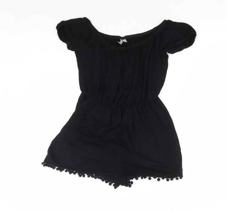 ASOS Womens Black Polyester Playsuit One-Piece Size 8 Pullover - Pom Pom Trim