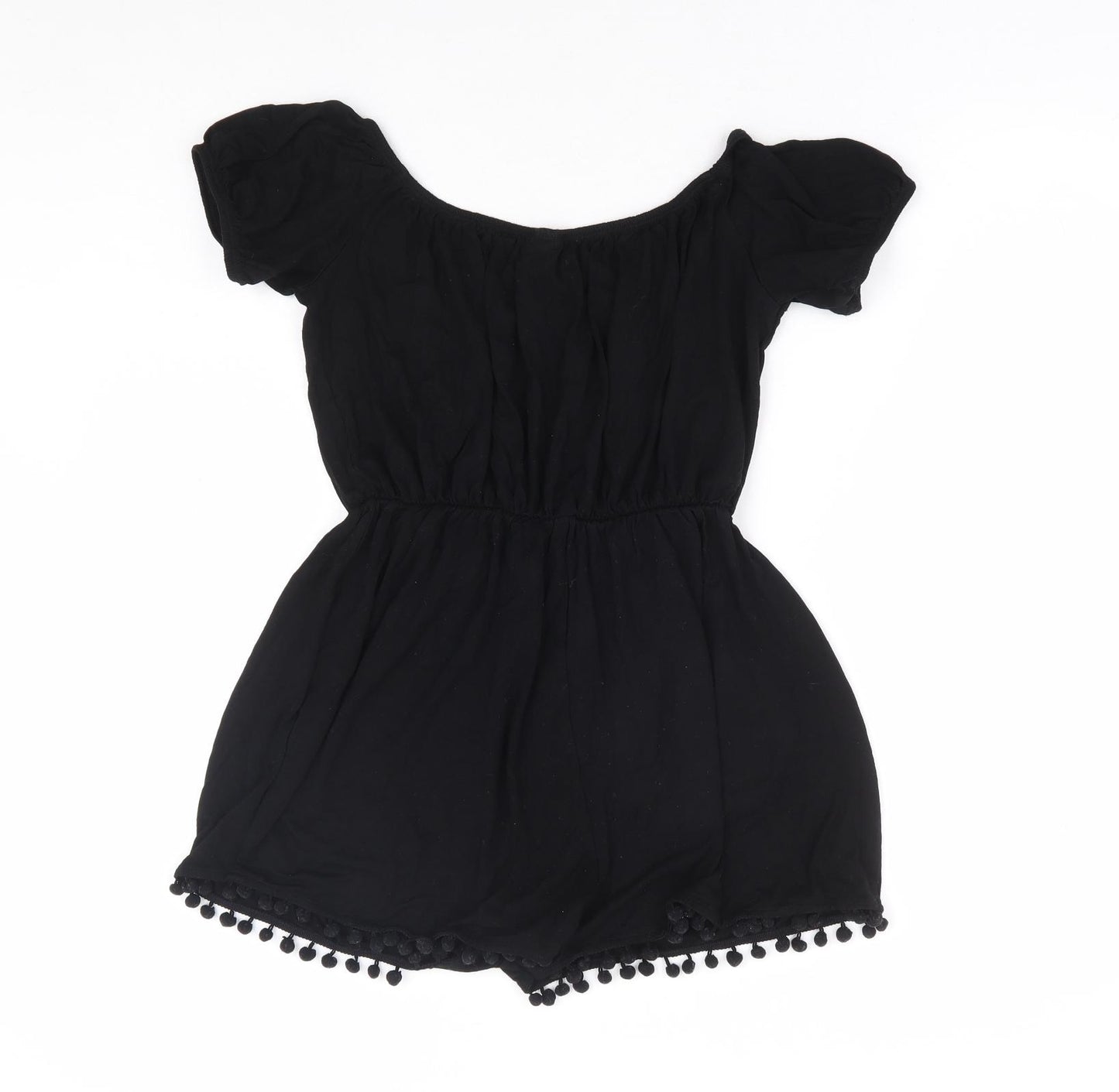 ASOS Womens Black Polyester Playsuit One-Piece Size 8 Pullover - Pom Pom Trim