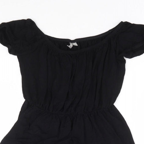 ASOS Womens Black Polyester Playsuit One-Piece Size 8 Pullover - Pom Pom Trim