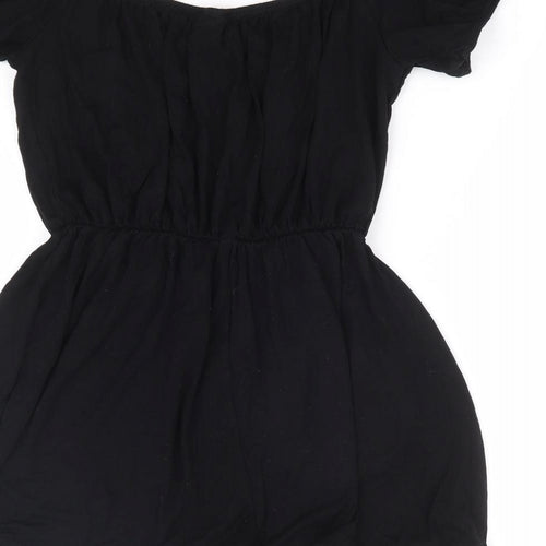 ASOS Womens Black Polyester Playsuit One-Piece Size 8 Pullover - Pom Pom Trim