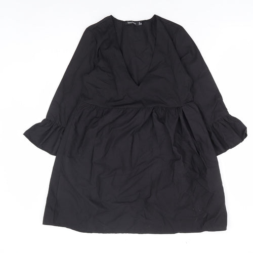 Boohoo Womens Black Polyester A-Line Size 4 V-Neck Pullover