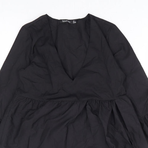 Boohoo Womens Black Polyester A-Line Size 4 V-Neck Pullover