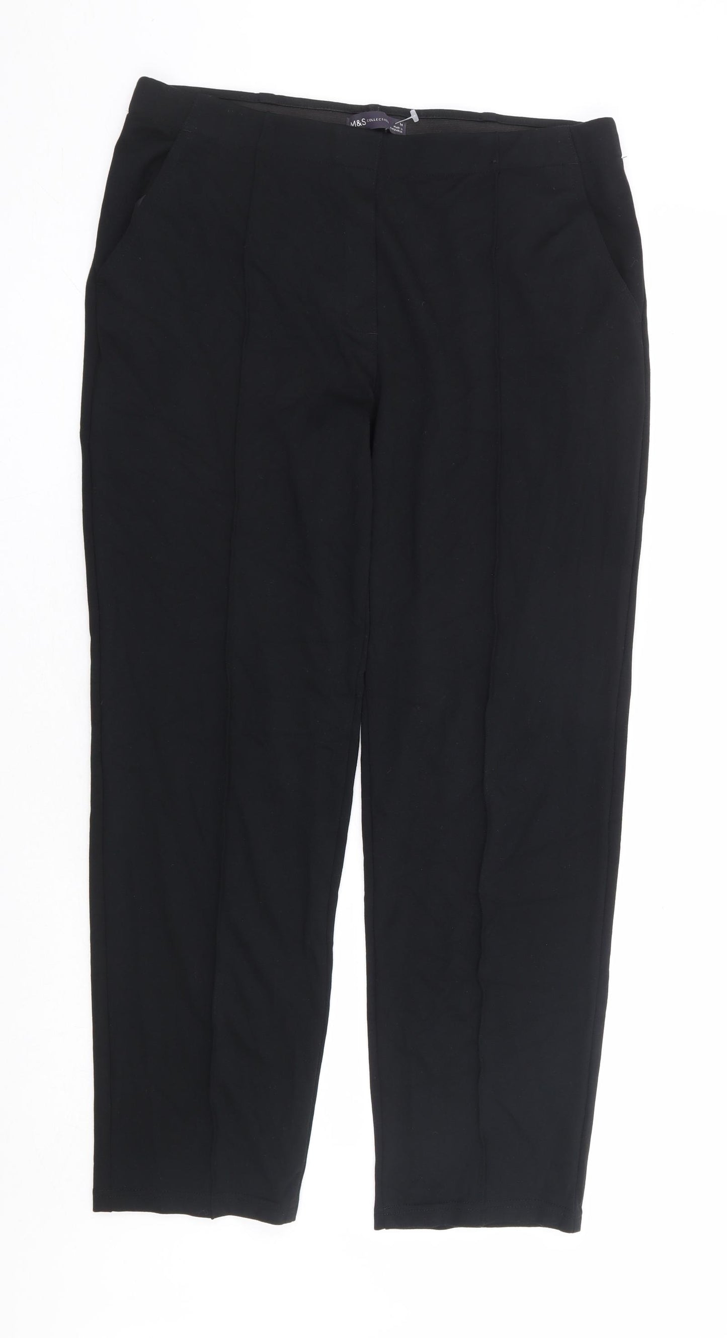 Marks and Spencer Womens Black Viscose Trousers Size 14 L28 in Regular - Short Length