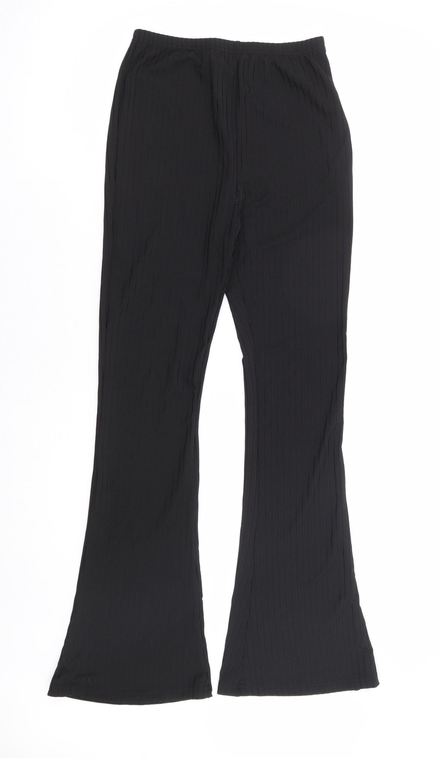 SheIn Womens Black Polyester Trousers Size XS L28 in Regular - Ribbed