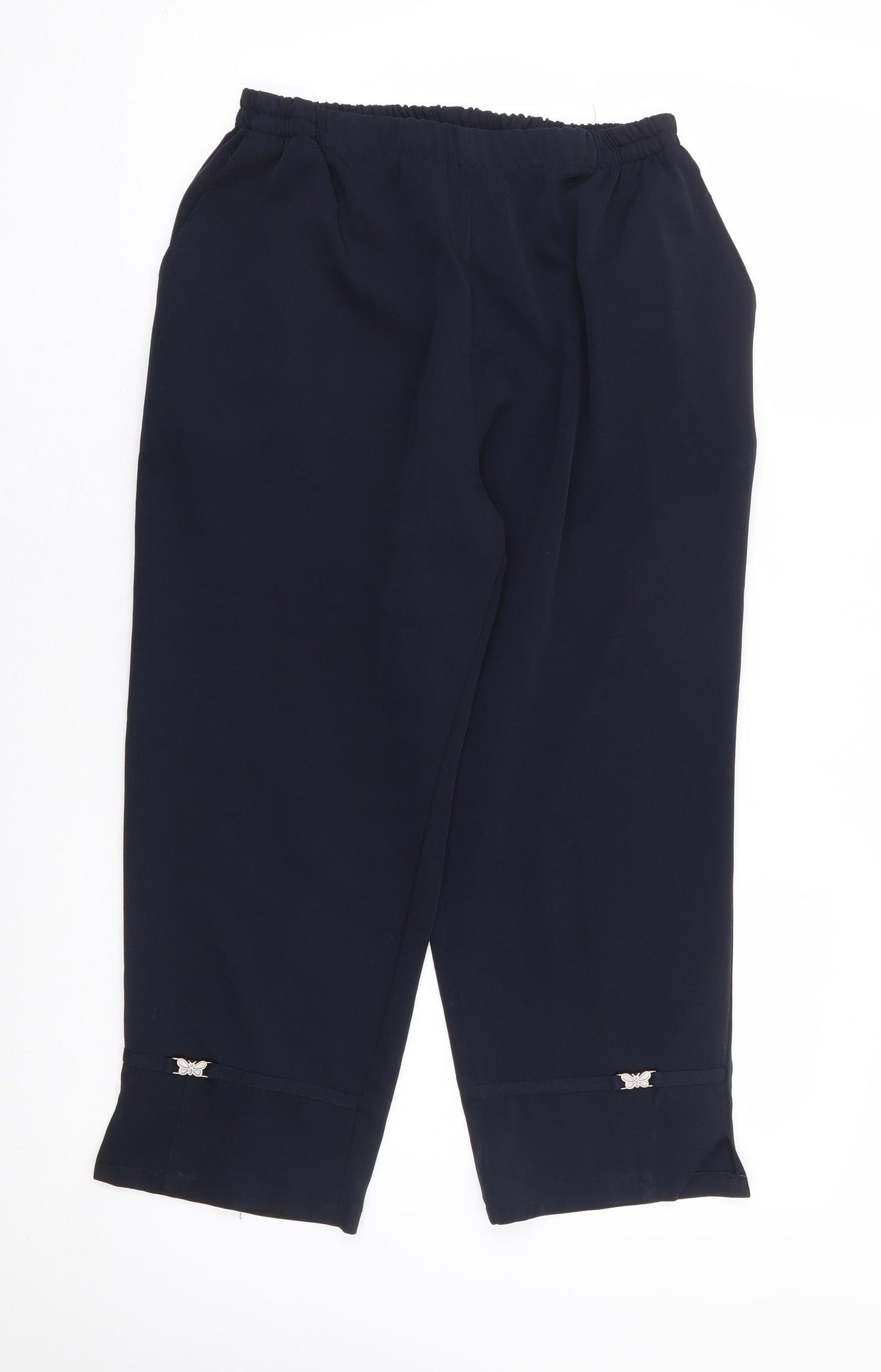 Afibel Womens Blue Polyester Cropped Trousers Size 14 L22 in Regular - Butterfly