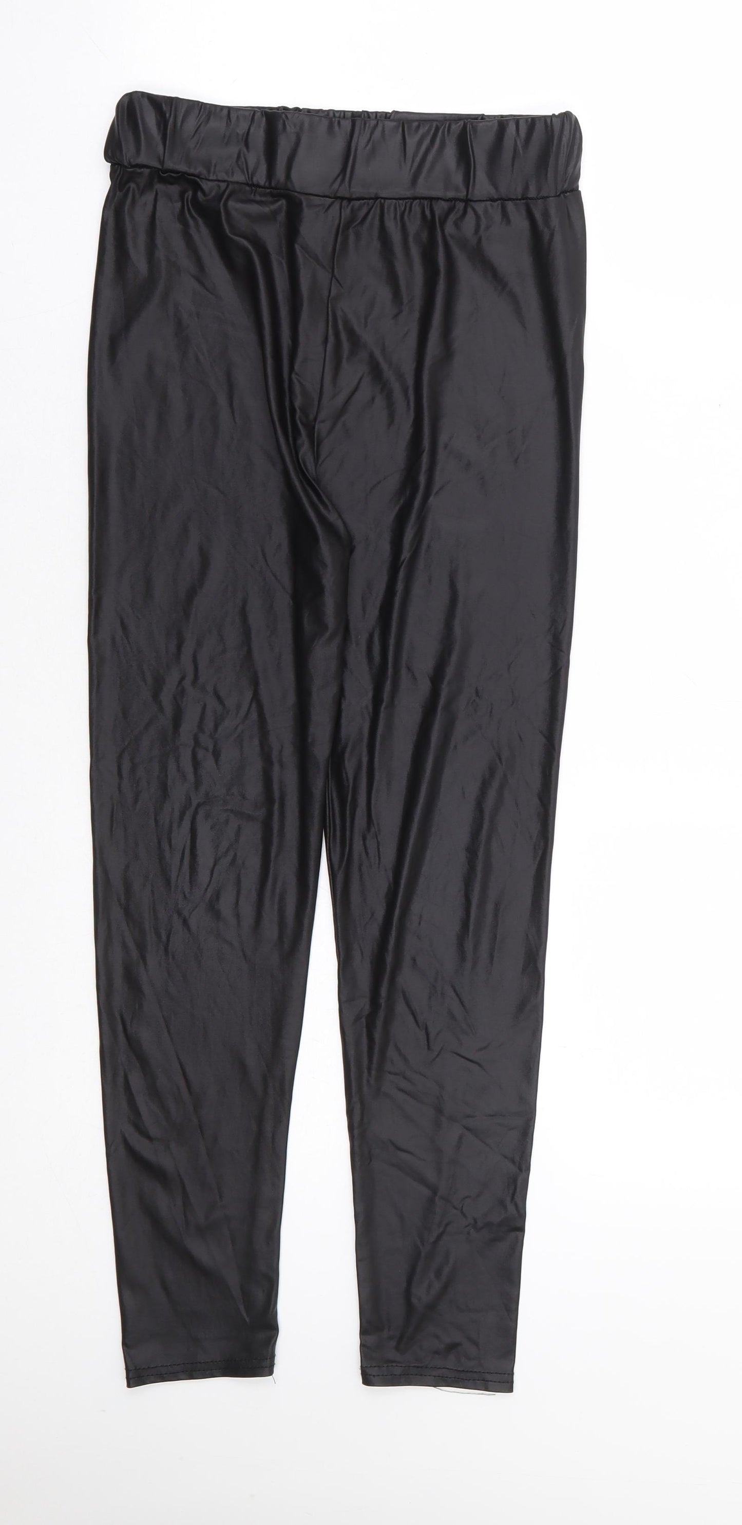Boohoo Womens Black Polyester Jogger Leggings Size 10 L24 in - Wet Look Legging