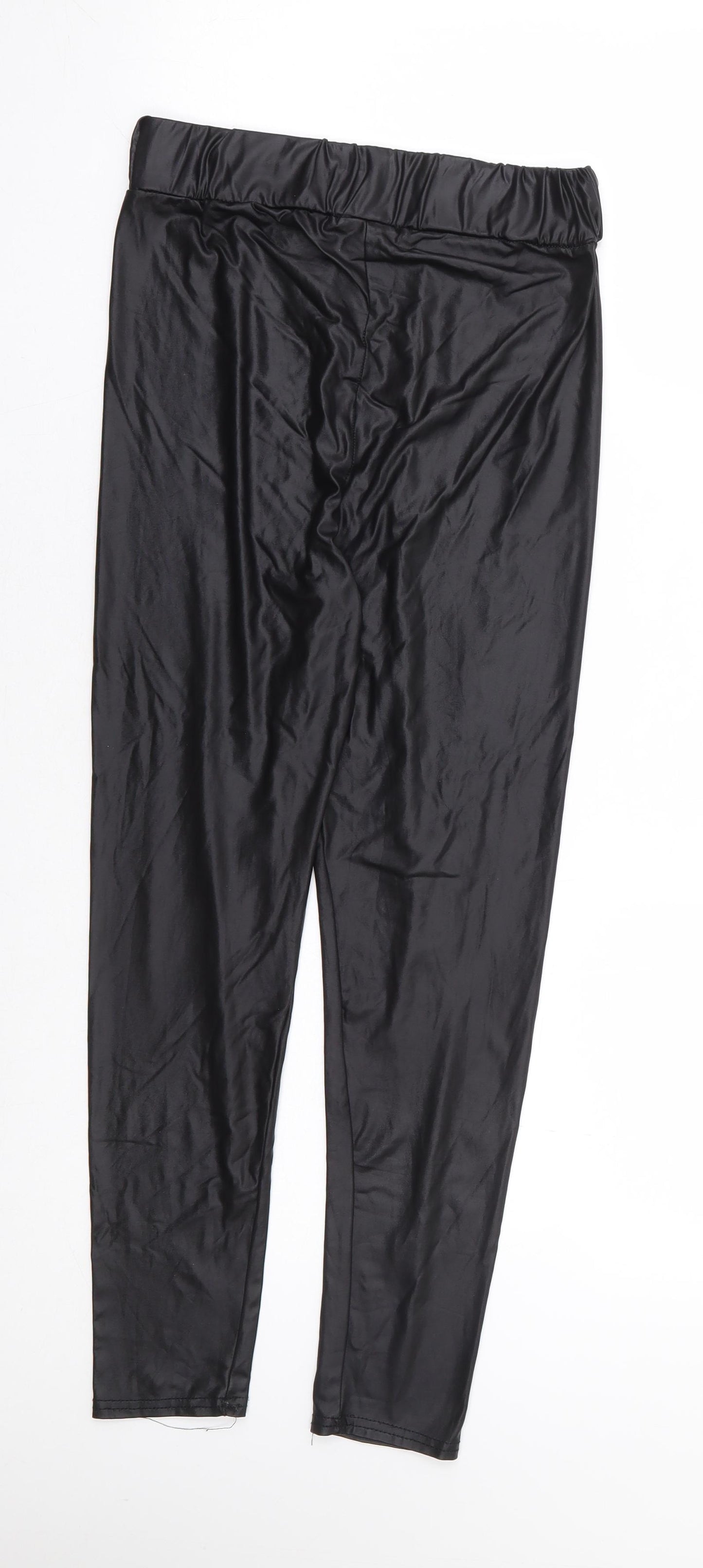 Boohoo Womens Black Polyester Jogger Leggings Size 10 L24 in - Wet Look Legging