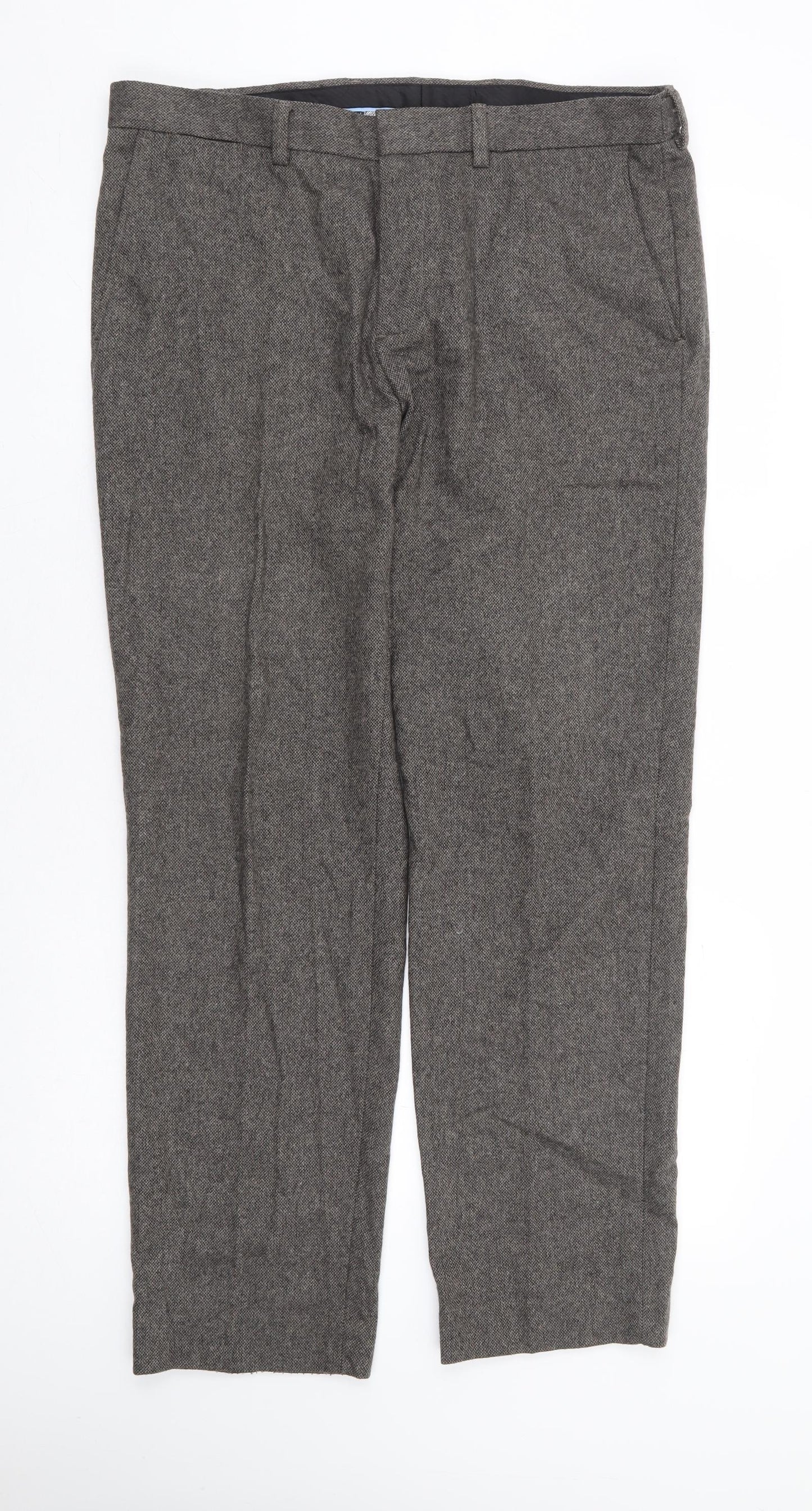 Ed Walters Mens Brown Wool Trousers Size 36 in L31 in Regular Zip