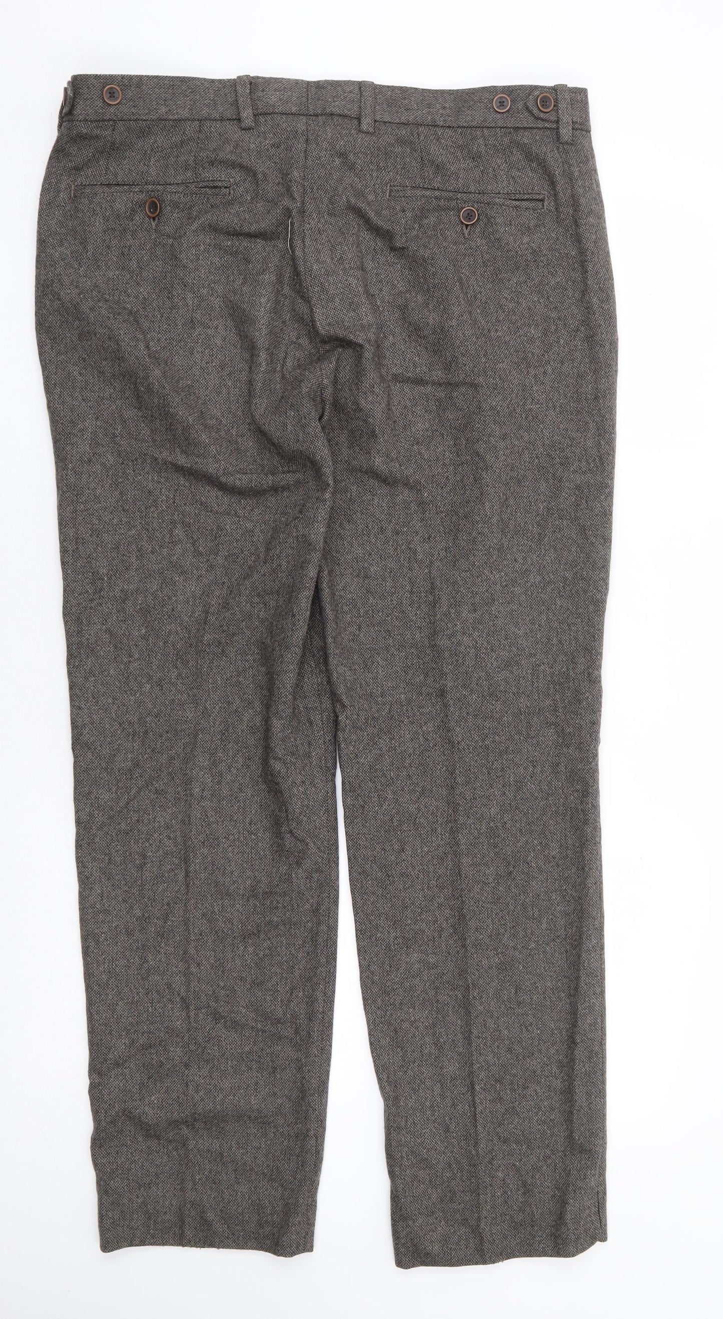 Ed Walters Mens Brown Wool Trousers Size 36 in L31 in Regular Zip