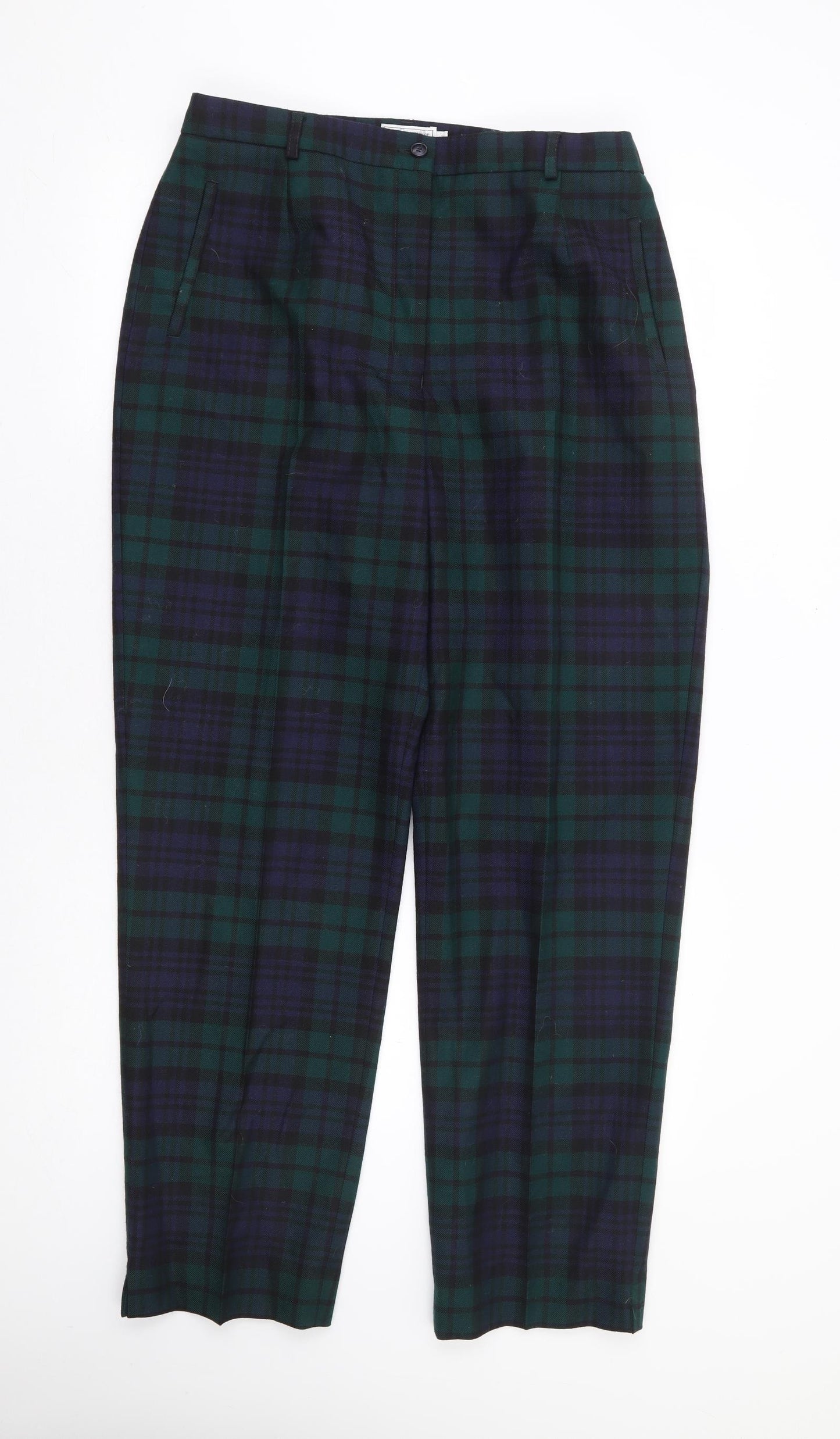 House of Bruar Womens Green Plaid Wool Trousers Size 16 L30 in Regular Zip