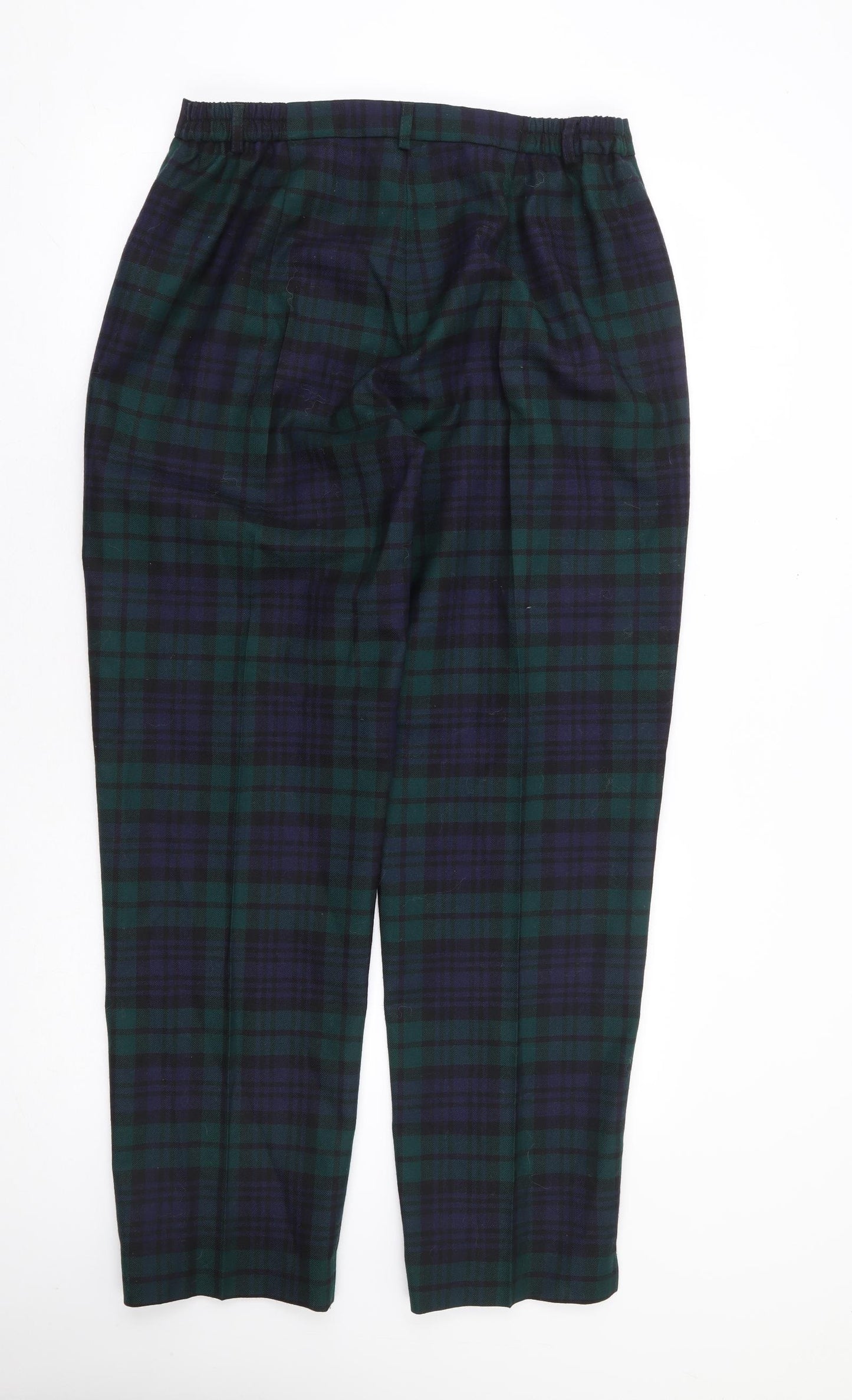 House of Bruar Womens Green Plaid Wool Trousers Size 16 L30 in Regular Zip