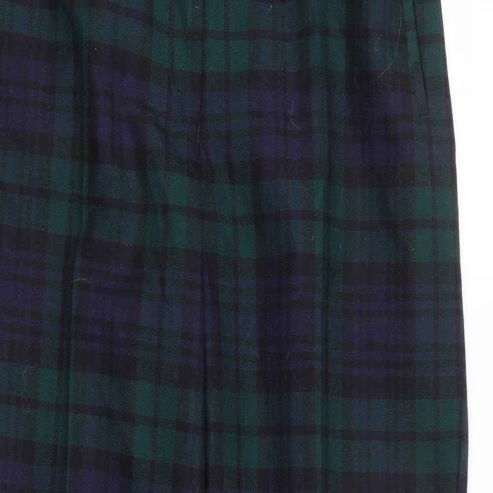 House of Bruar Womens Green Plaid Wool Trousers Size 16 L30 in Regular Zip