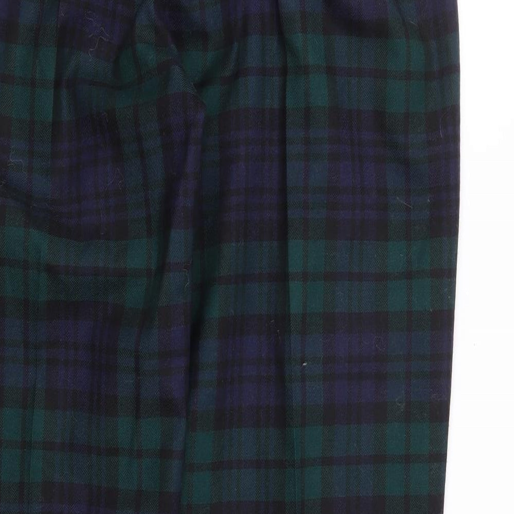 House of Bruar Womens Green Plaid Wool Trousers Size 16 L30 in Regular Zip