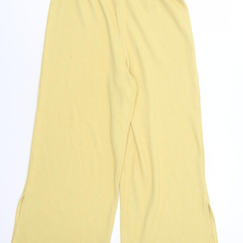 ASOS Womens Yellow Polyester Cropped Trousers Size 12 L25 in Regular Button - Side Slits, Ribbed