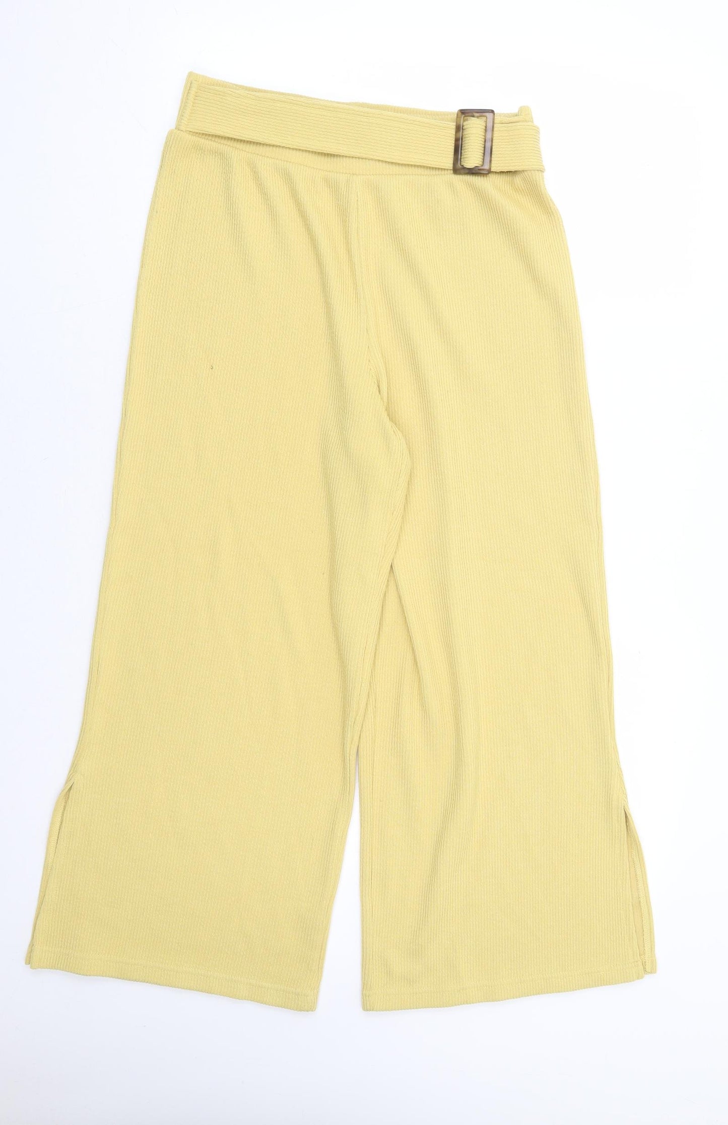 ASOS Womens Yellow Polyester Cropped Trousers Size 12 L25 in Regular Button - Side Slits, Ribbed