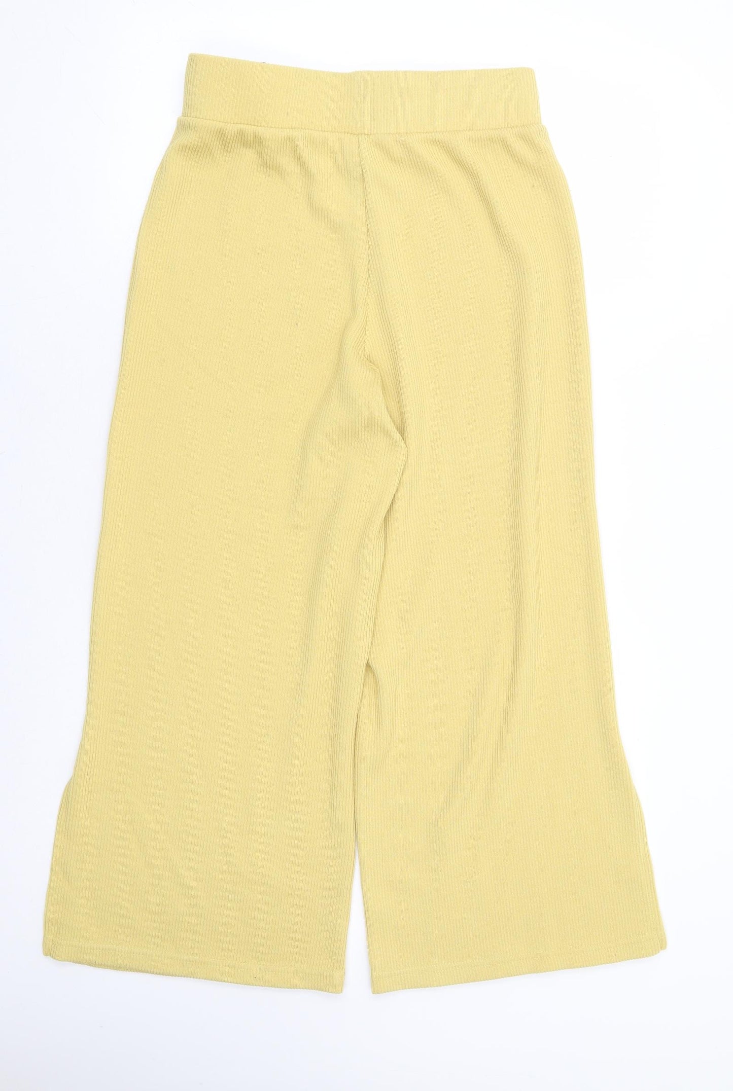 ASOS Womens Yellow Polyester Cropped Trousers Size 12 L25 in Regular Button - Side Slits, Ribbed