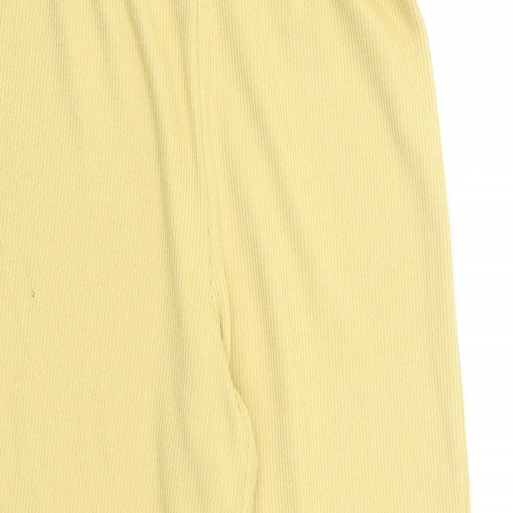 ASOS Womens Yellow Polyester Cropped Trousers Size 12 L25 in Regular Button - Side Slits, Ribbed