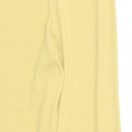 ASOS Womens Yellow Polyester Cropped Trousers Size 12 L25 in Regular Button - Side Slits, Ribbed