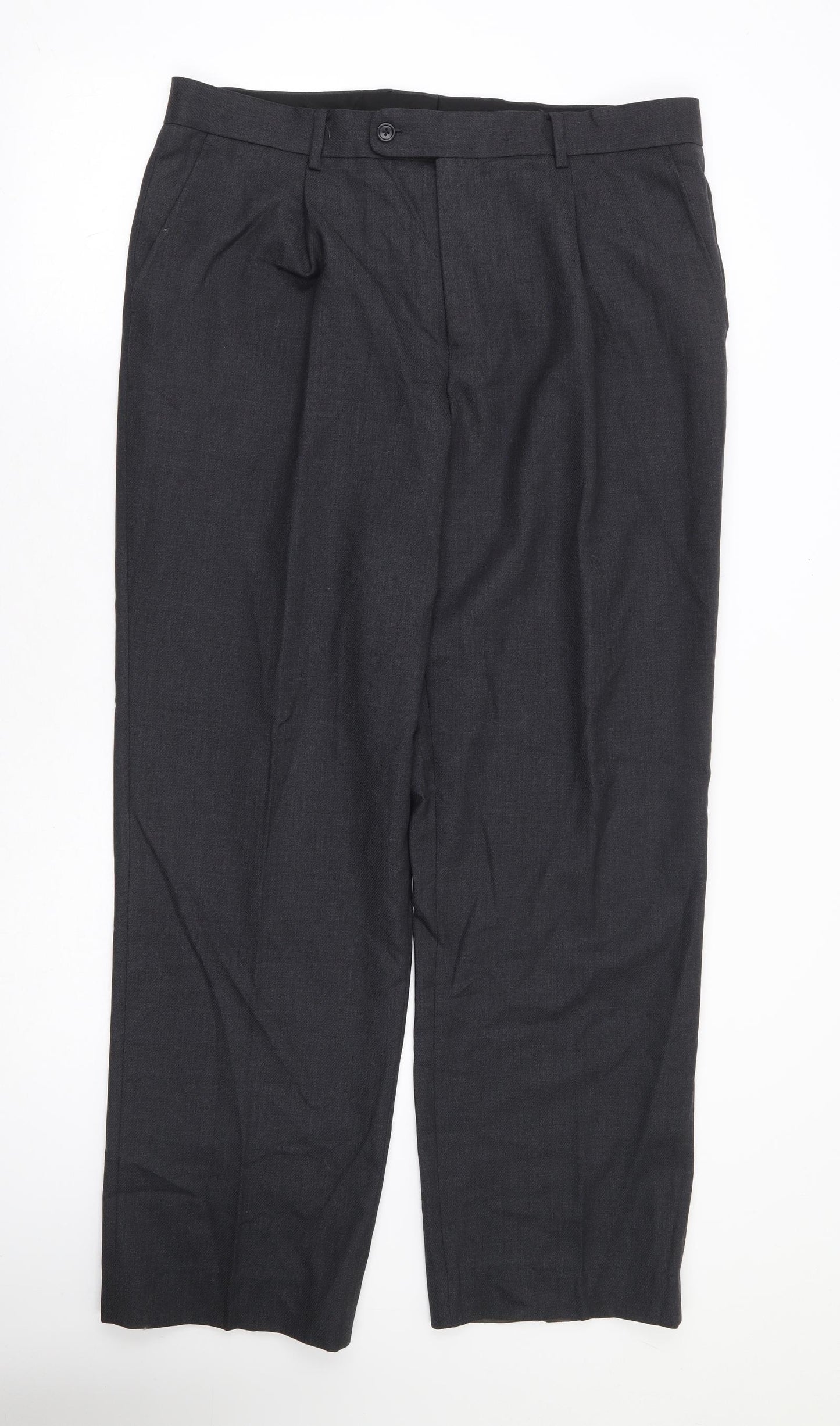 Austin Reed Mens Grey Wool Trousers Size 36 in L29 in Regular Zip - Short Length