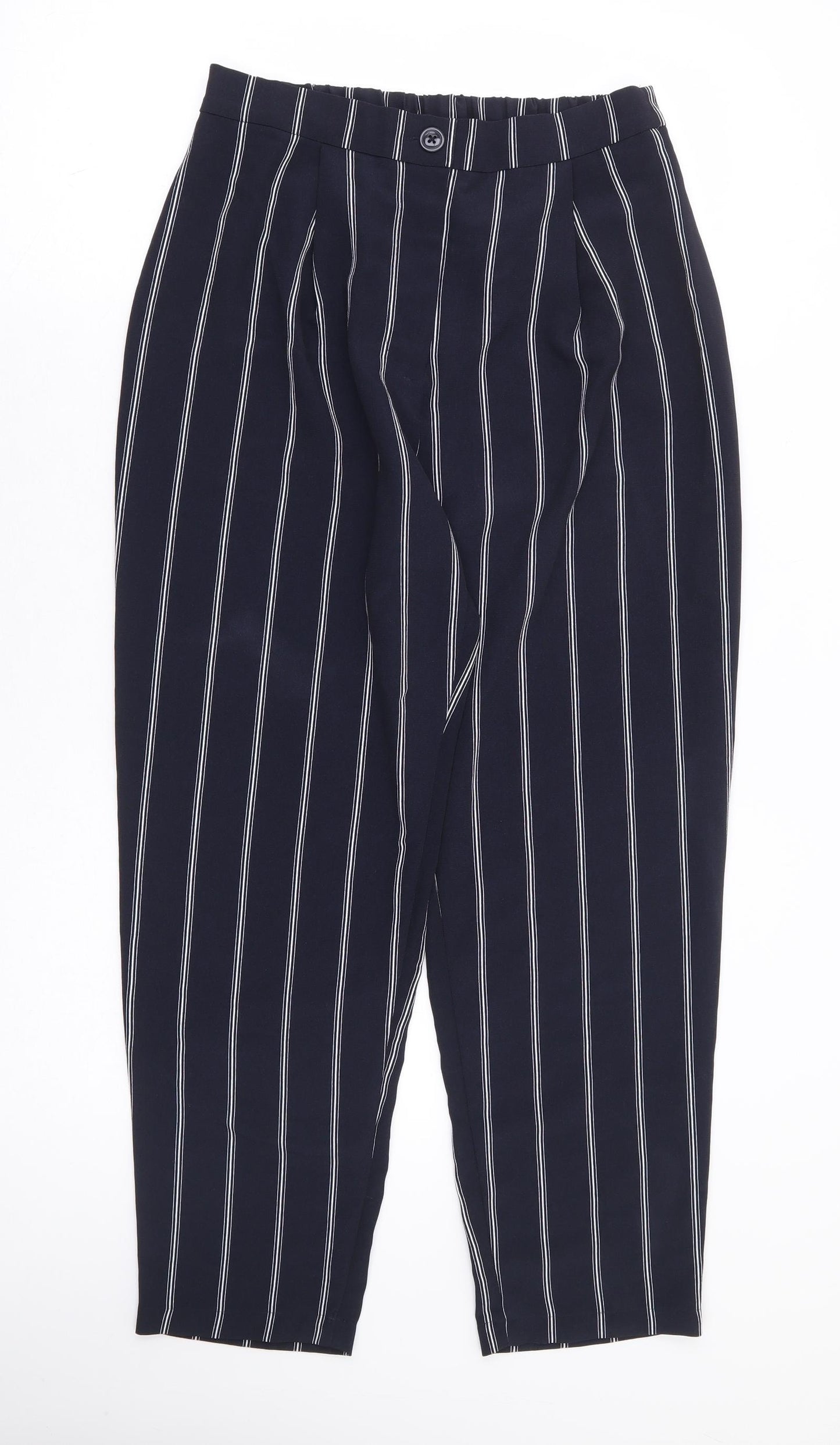 Divided by H&M` Womens Blue Striped Polyester Trousers Size 10 L26 in Regular Zip