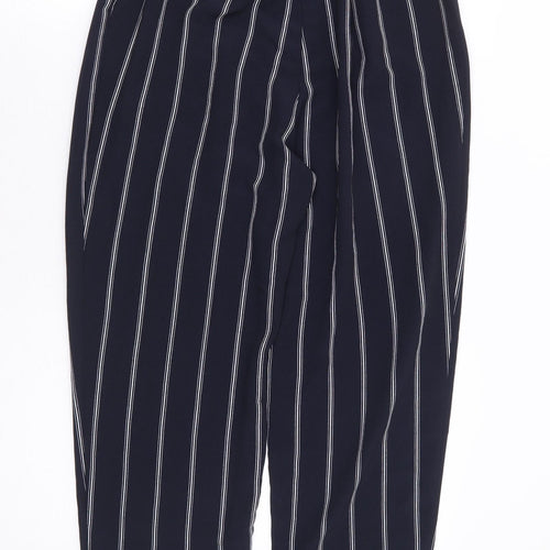 Divided by H&M` Womens Blue Striped Polyester Trousers Size 10 L26 in Regular Zip