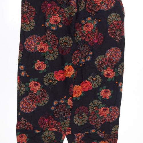 Preworn Womens Blue Floral Polyester Cropped Trousers Size 34 in L25 in Regular