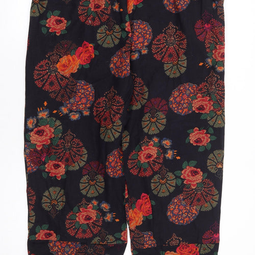 Preworn Womens Blue Floral Polyester Cropped Trousers Size 34 in L25 in Regular