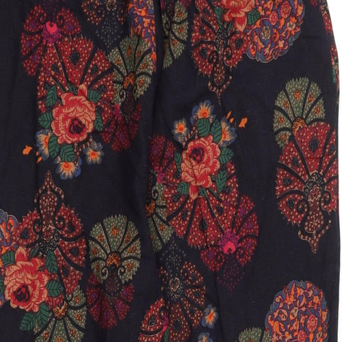 Preworn Womens Blue Floral Polyester Cropped Trousers Size 34 in L25 in Regular