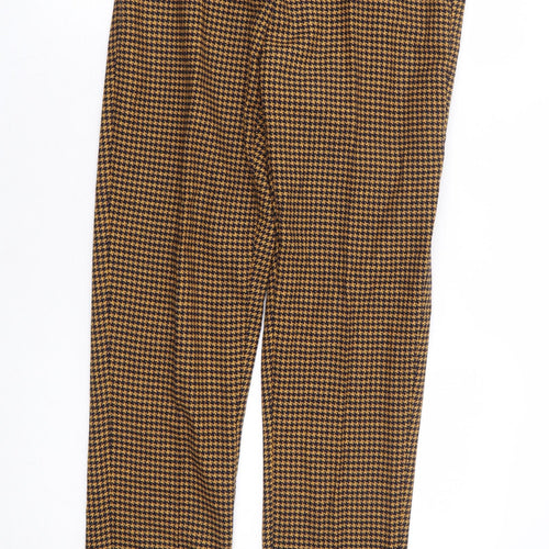 Mona Womens Yellow Herringbone Cotton Trousers Size 12 L29 in Regular Zip