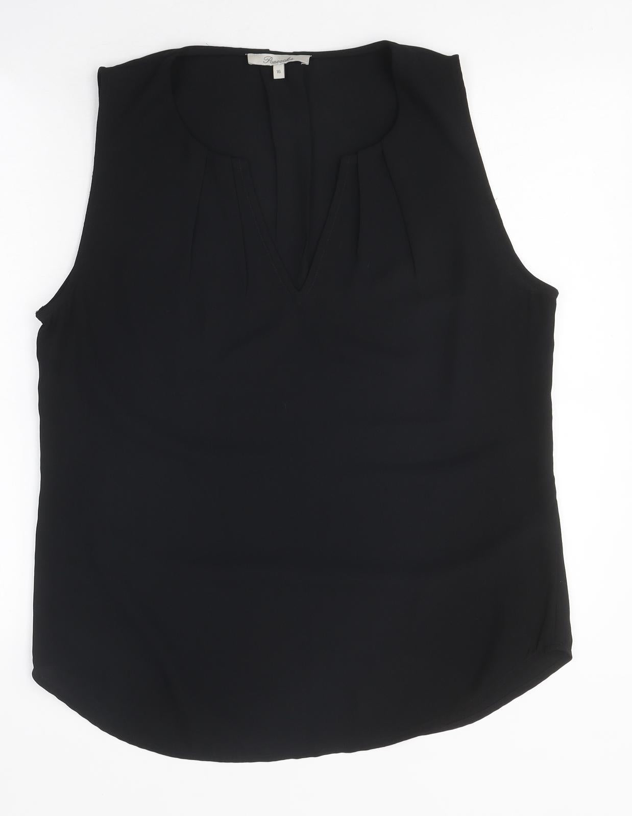 Peacocks Womens Black Polyester Basic Blouse Size 16 V-Neck