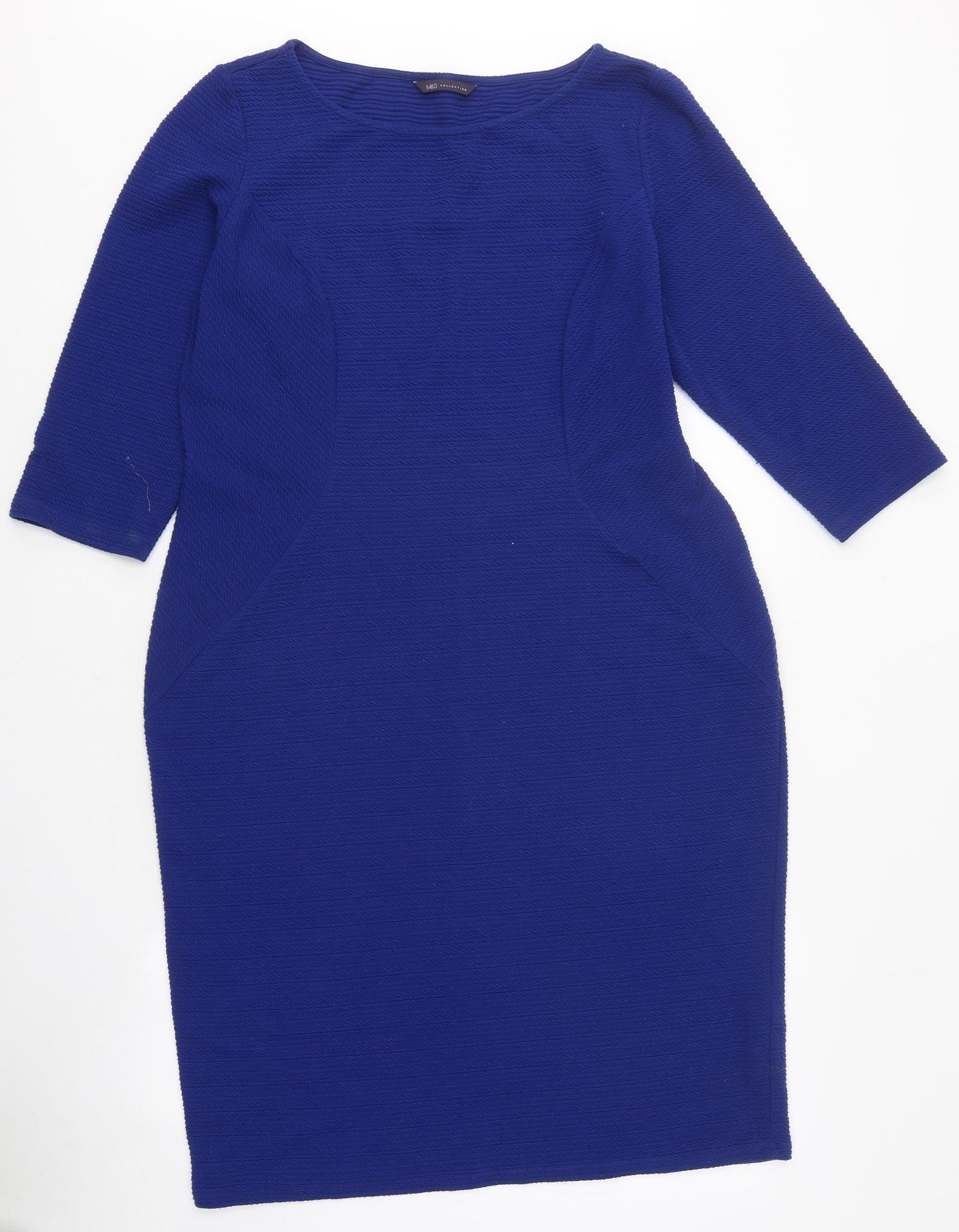 Marks and Spencer Womens Blue Polyester Jumper Dress Size 18 Round Neck Pullover