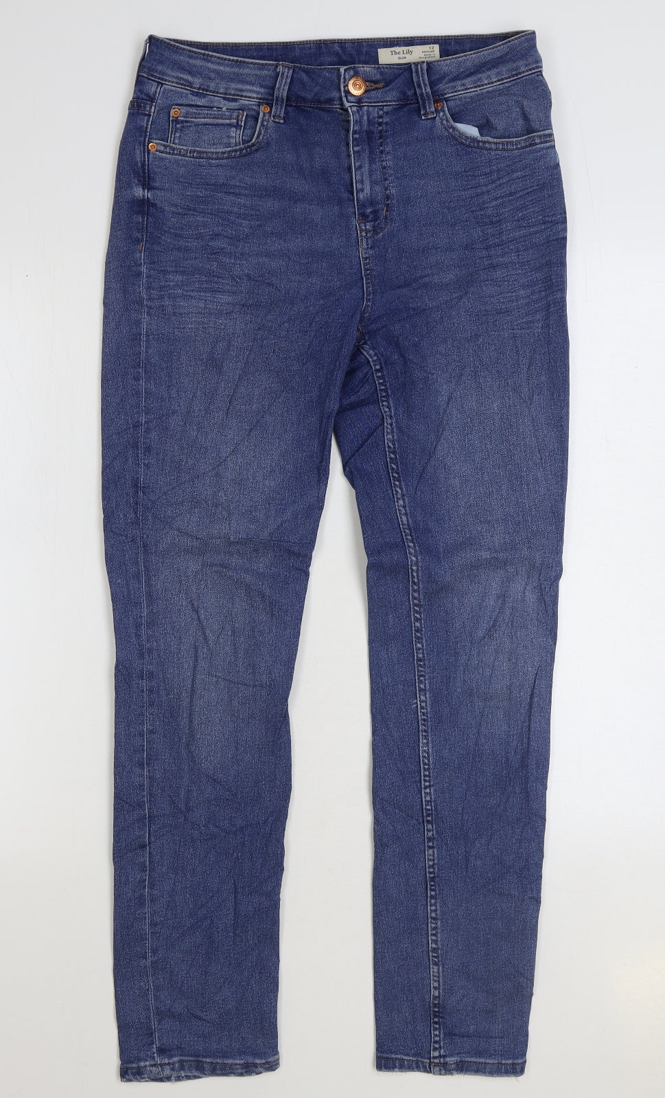 Marks and Spencer Womens Blue Cotton Straight Jeans Size 12 L30 in Regular Zip