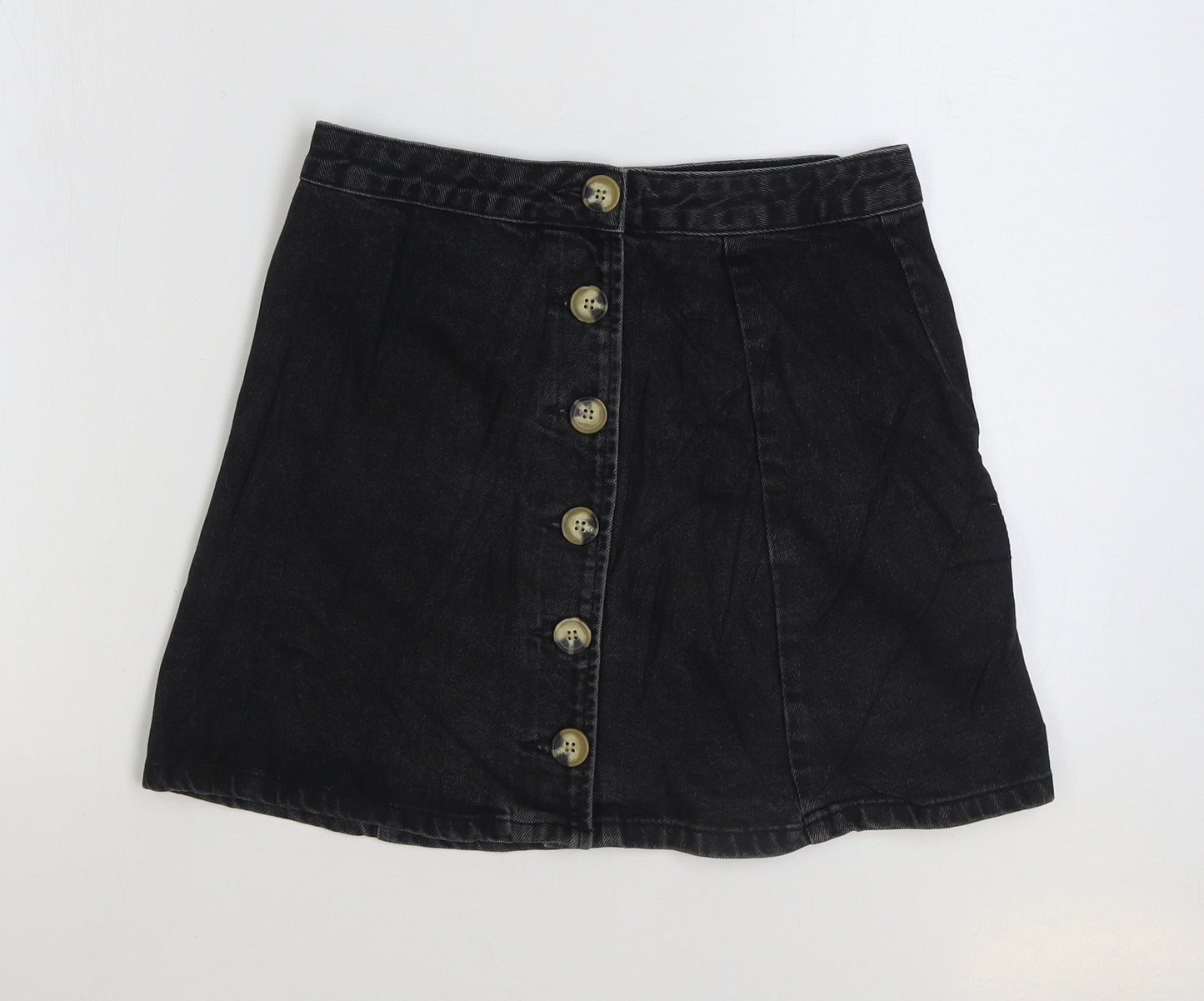 ASOS Womens Black Cotton A-Line Skirt Size 10 Button