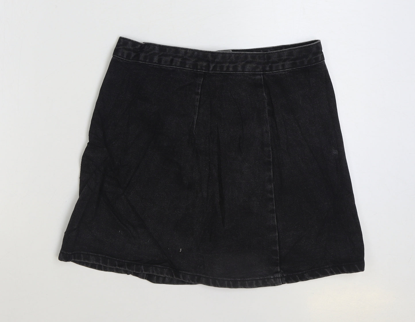 ASOS Womens Black Cotton A-Line Skirt Size 10 Button