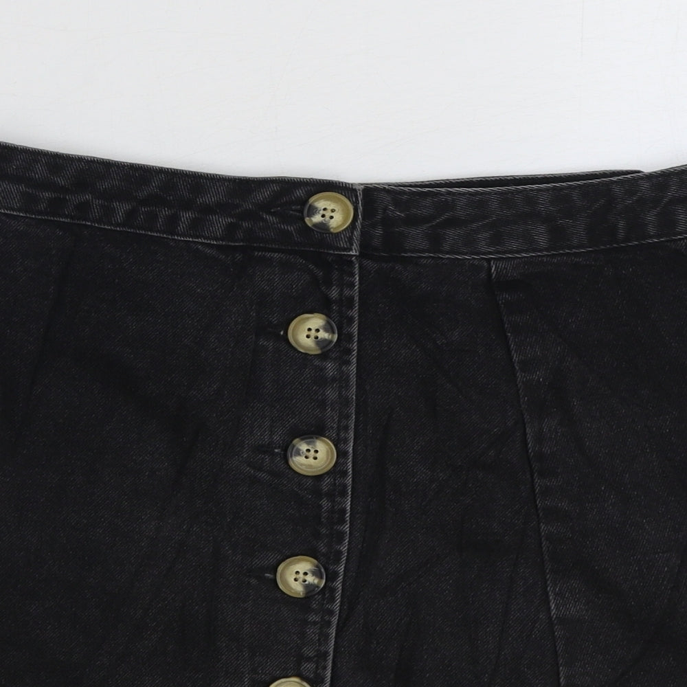 ASOS Womens Black Cotton A-Line Skirt Size 10 Button