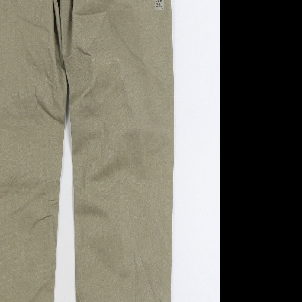 Marks and Spencer Mens Beige Cotton Trousers Size 32 in L29 in Regular Zip