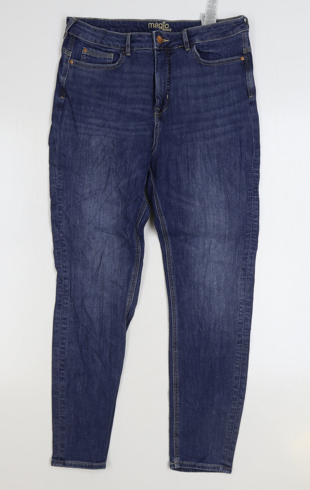 Marks and Spencer Womens Blue Cotton Straight Jeans Size 14 L27 in Regular Zip