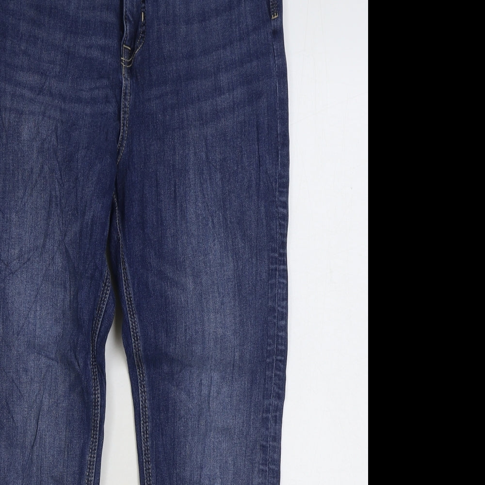 Marks and Spencer Womens Blue Cotton Straight Jeans Size 14 L27 in Regular Zip