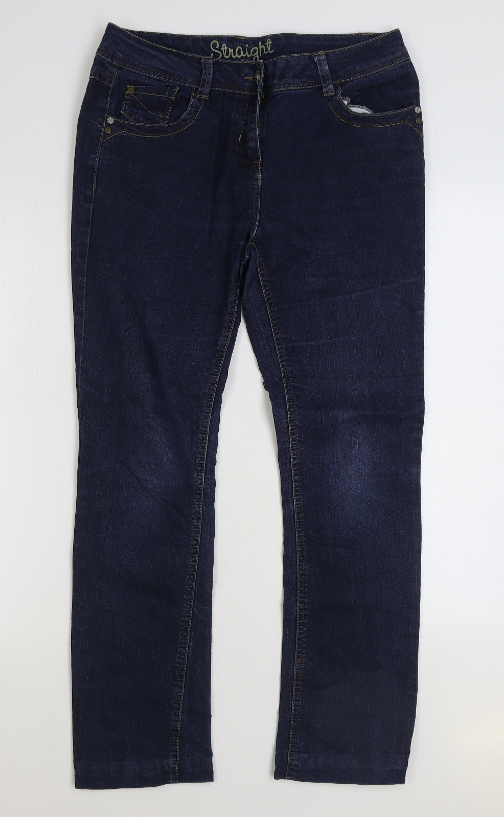 George Womens Blue Cotton Straight Jeans Size 12 L28 in Regular Zip