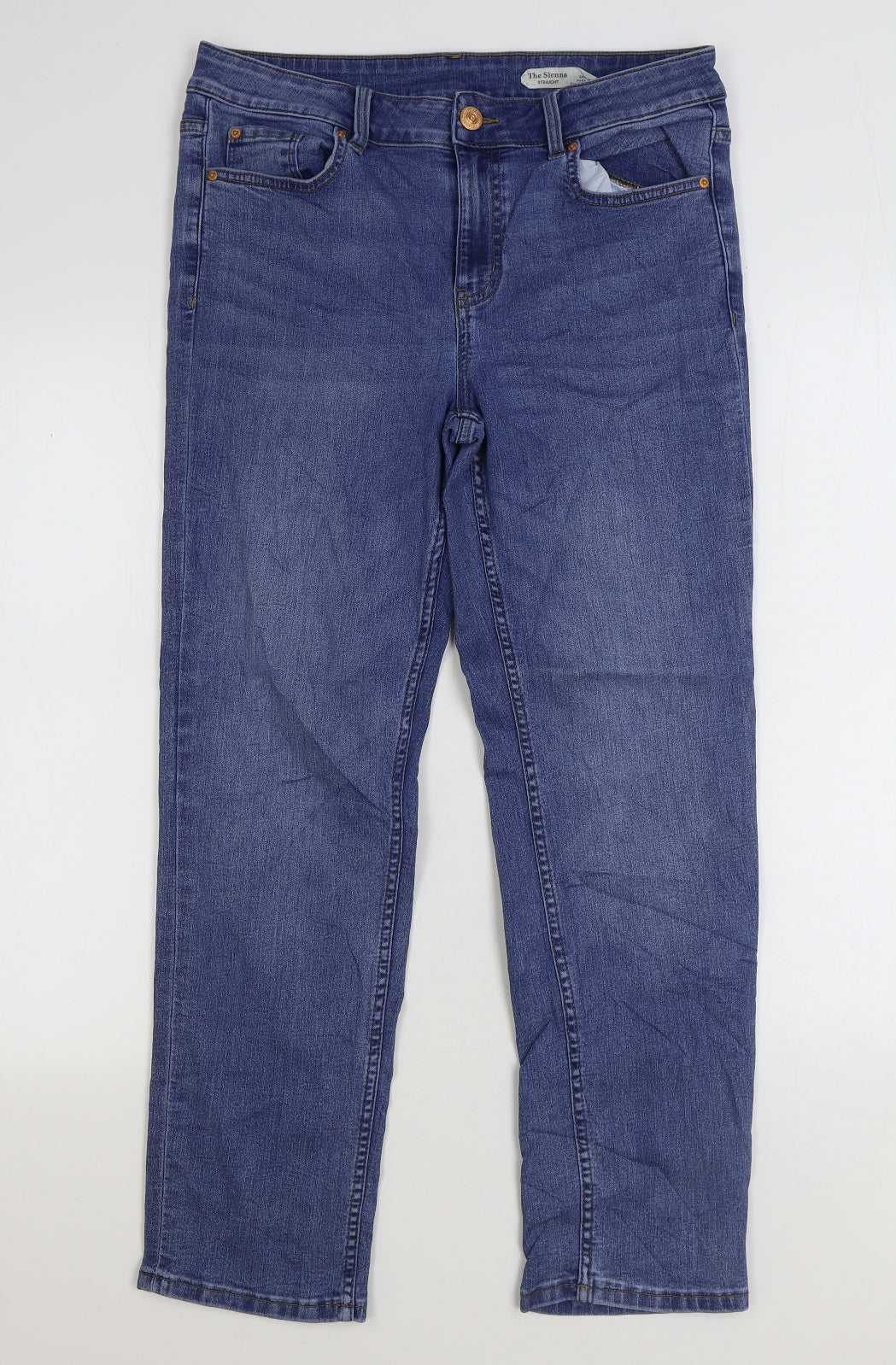 Marks and Spencer Womens Blue Cotton Straight Jeans Size 14 L27 in Regular Zip