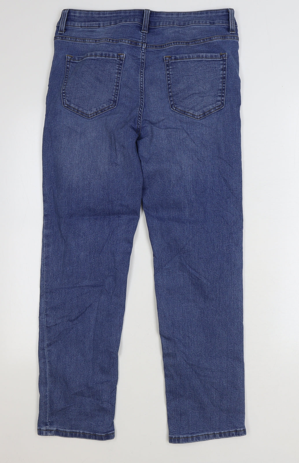 Marks and Spencer Womens Blue Cotton Straight Jeans Size 14 L27 in Regular Zip